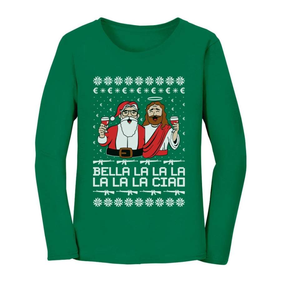 Bella Ciao Ugly Christmas Santa El Profesor & Jesus Women Long Sleeve T-Shirt