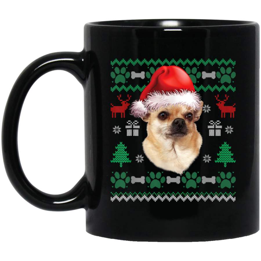 Chihuahua Santa Hat Christmas Ugly Sweater Pajama 11 oz 15 oz Mug Black