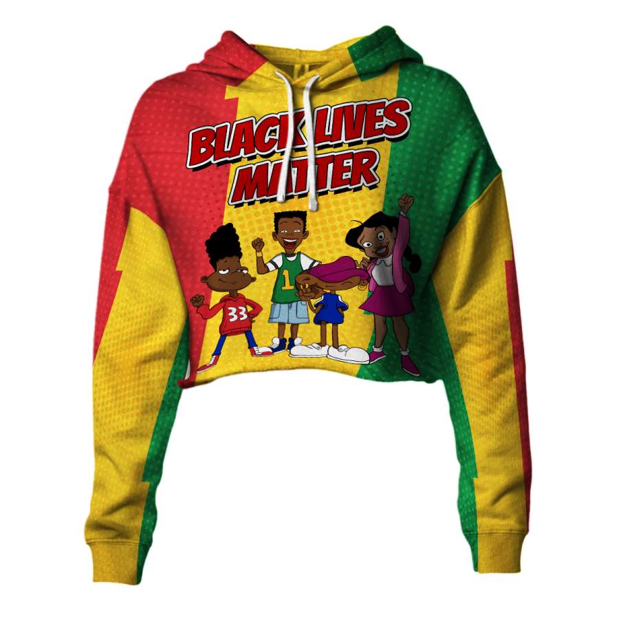 Black Cartoon Characters Cropped Hoodie