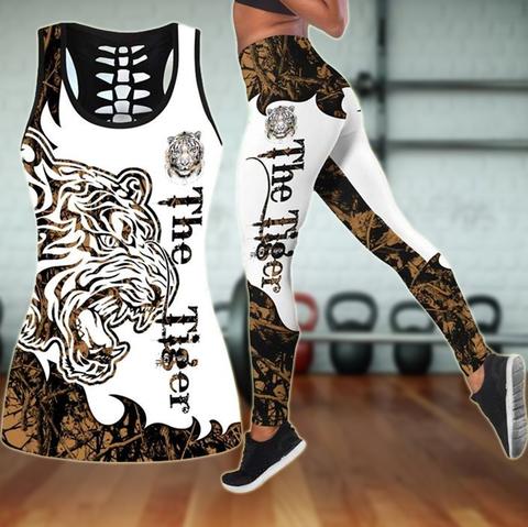 3D Tiger Jungle Combo Hollow Tanktop And Legging Outfit