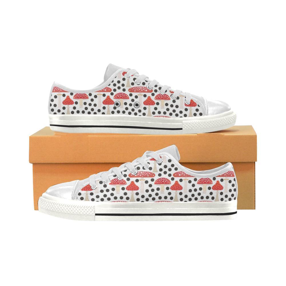 Red Mushroom Dot Pattern Kid'S Low Top Canvas Shoes White POD Design By Facetotes Fashion Design by Facetotes Fashion