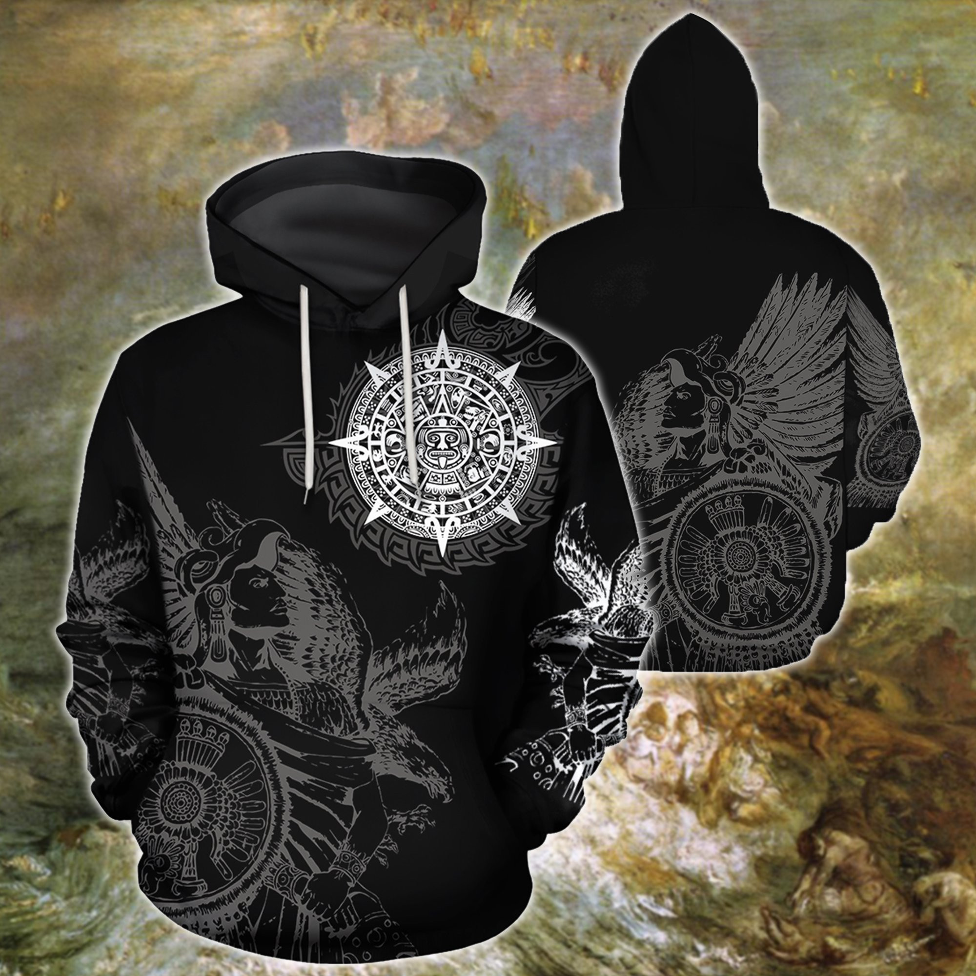 3D All Over Aztec Mexican Tattoo Hoodie Tt