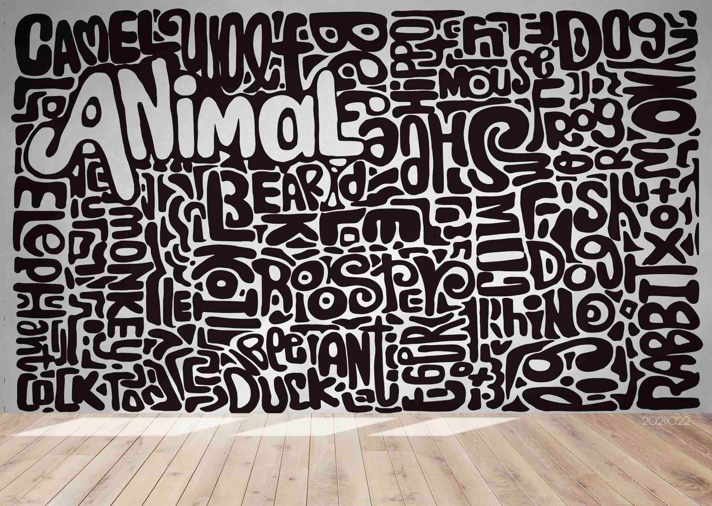 3D Hand Drawn Doodle Animal Alphabet Wall Mural Wallpaper Lqh 33