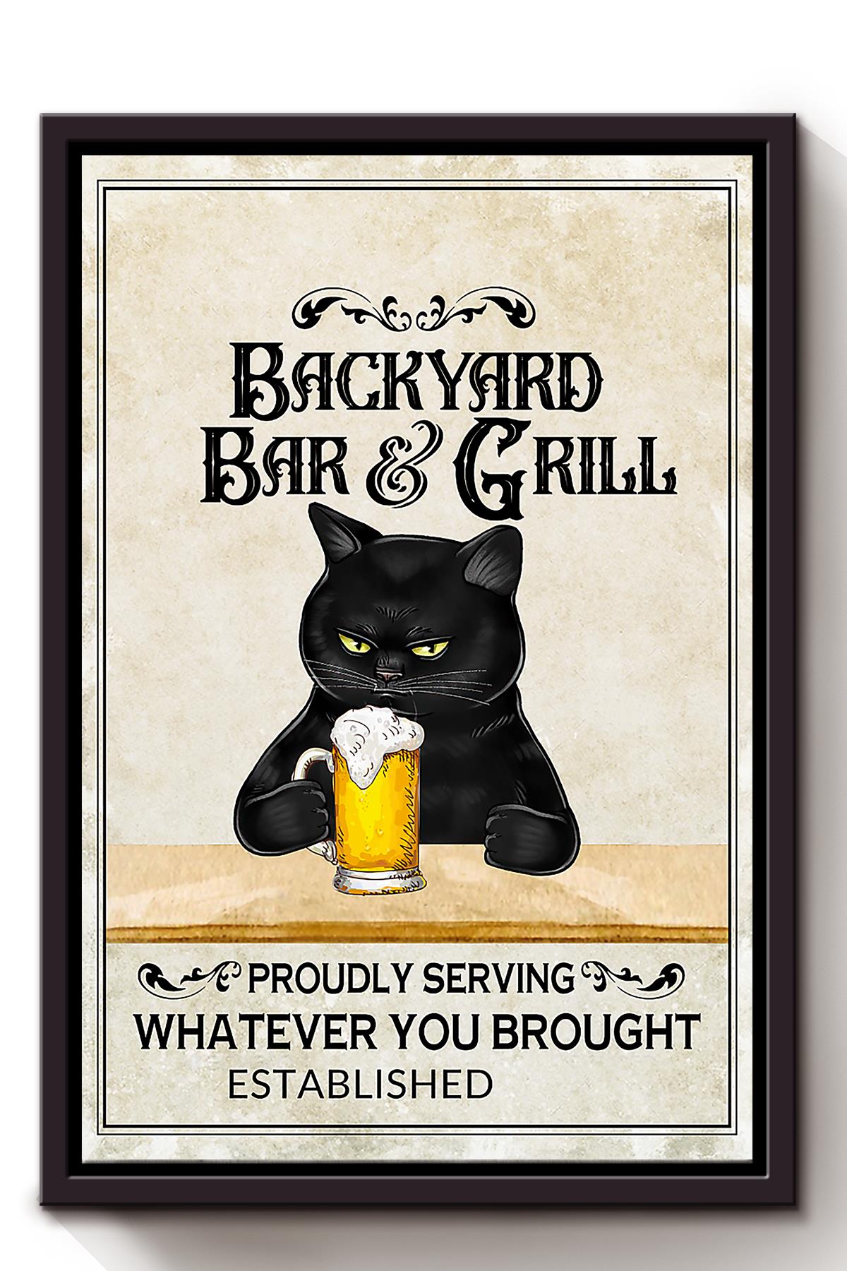 Black Cat Backyard Bar And Grill Black Cat Wall Art For Home Decor Gift For Aminmal Lovers Framed Matte Canvas