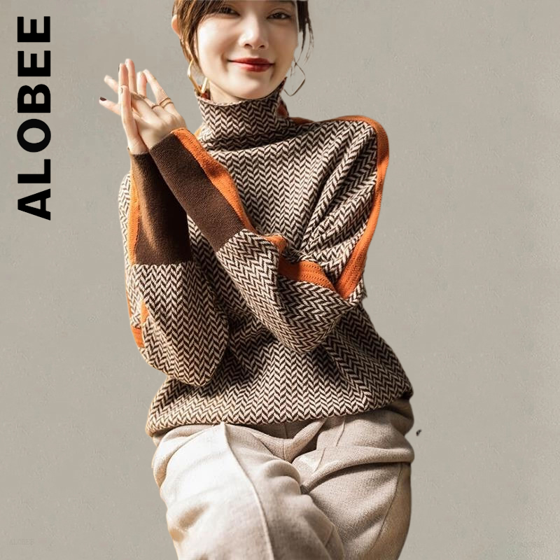 Alobee Knitted Turtleneck Women Sweater Fashion Popular Cheap Knit Sweater Girl Slim Sweaters Women Casual Chic Female Woman alx