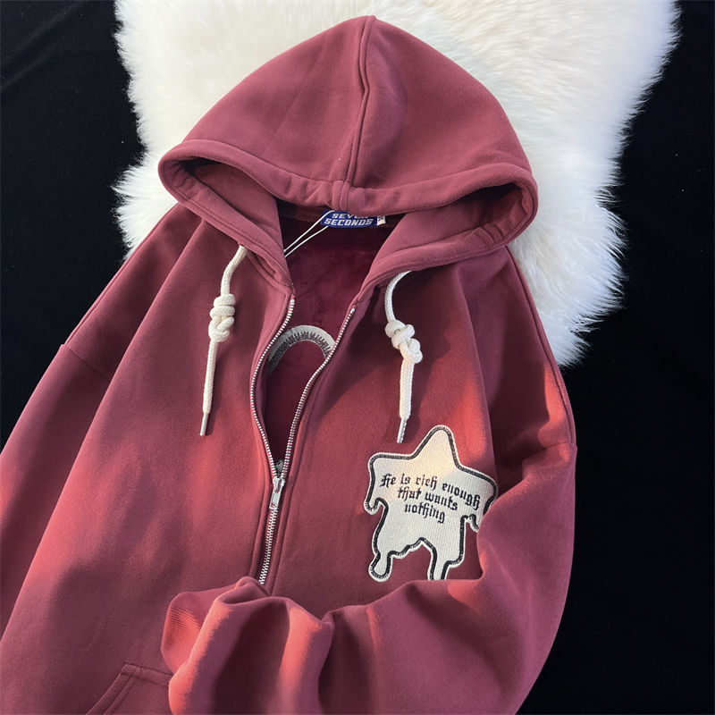 Star Patchwork Hoodies Women Retro Harajuku Hip Hop Jacket High Street Zip Up Hoodie Vintage Loose Tops Sweatshirt Y2K Clothes alx