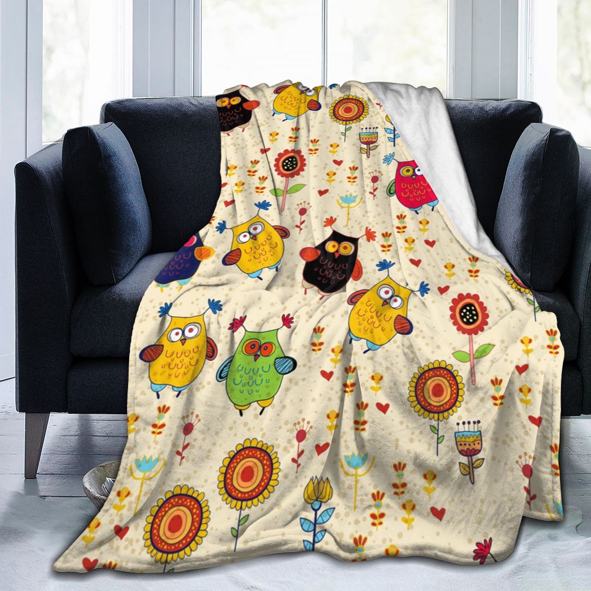 Cute Cartoon Owl Pattern Super Soft Cozy Fleece Blanket For Kid Adult Colorful Summer Winter Family Dropship Family Throws alx