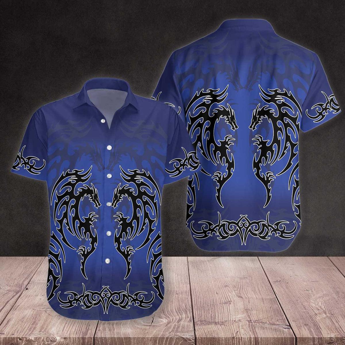 Blue Tribal Dragon Hawaii Shirt For Men And Women Ha109082