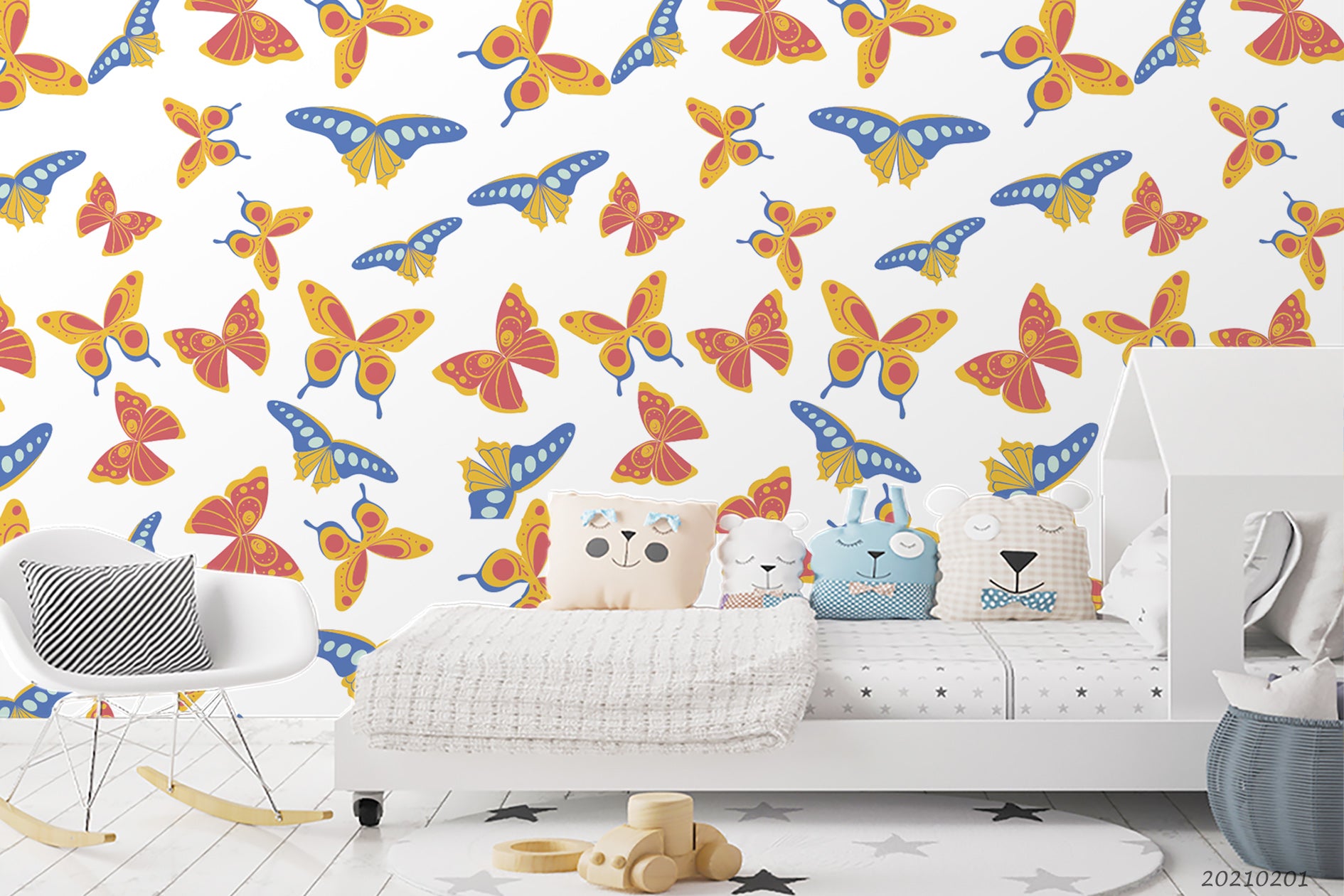 3D Hand Drawn Animal Color Butterfly Wall Mural Wallpaper Lqh 104