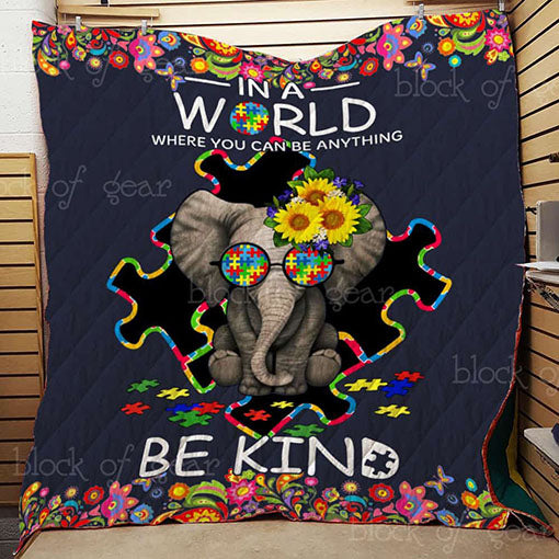 Autism Elephant In A World Quilt Blanket Great Customized Gifts For Birthday Christmas Thanksgiving Perfect Gifts For Autism