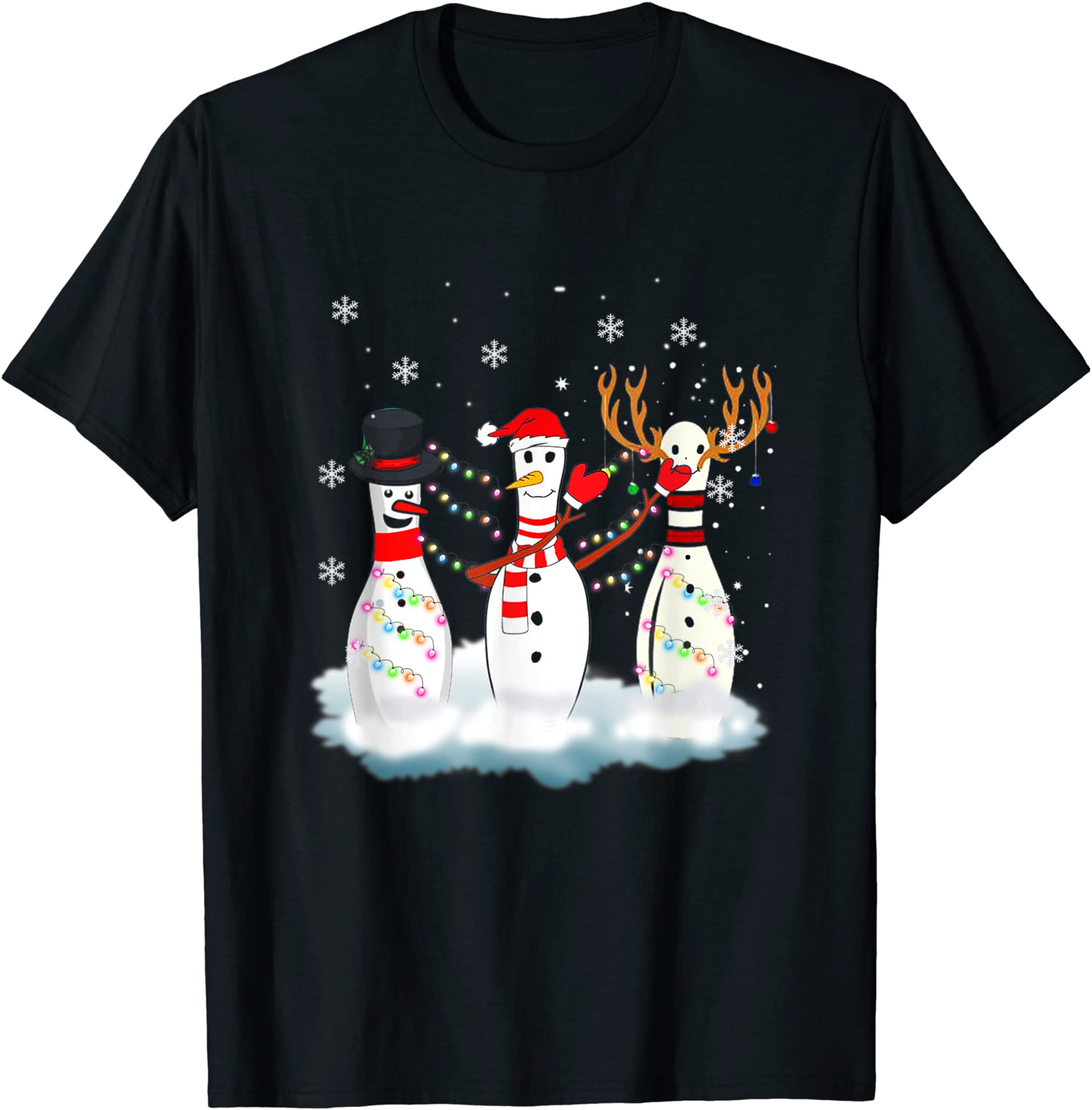 Bowling Christmas Pajama Lights Reindeer Santa Funny Gifts T-Shirt