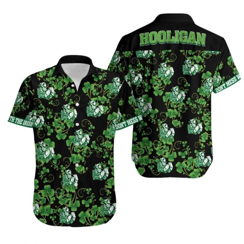 High Quality Hooligan Dont Mess With The Irish Green Black Patrick Hawaii Aloha Shirts Ha24586