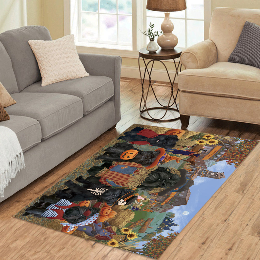 Halloween ‘Round Town And Fall Pumpkin Scarecrow Both Affenpinscher Dogs Area Rug