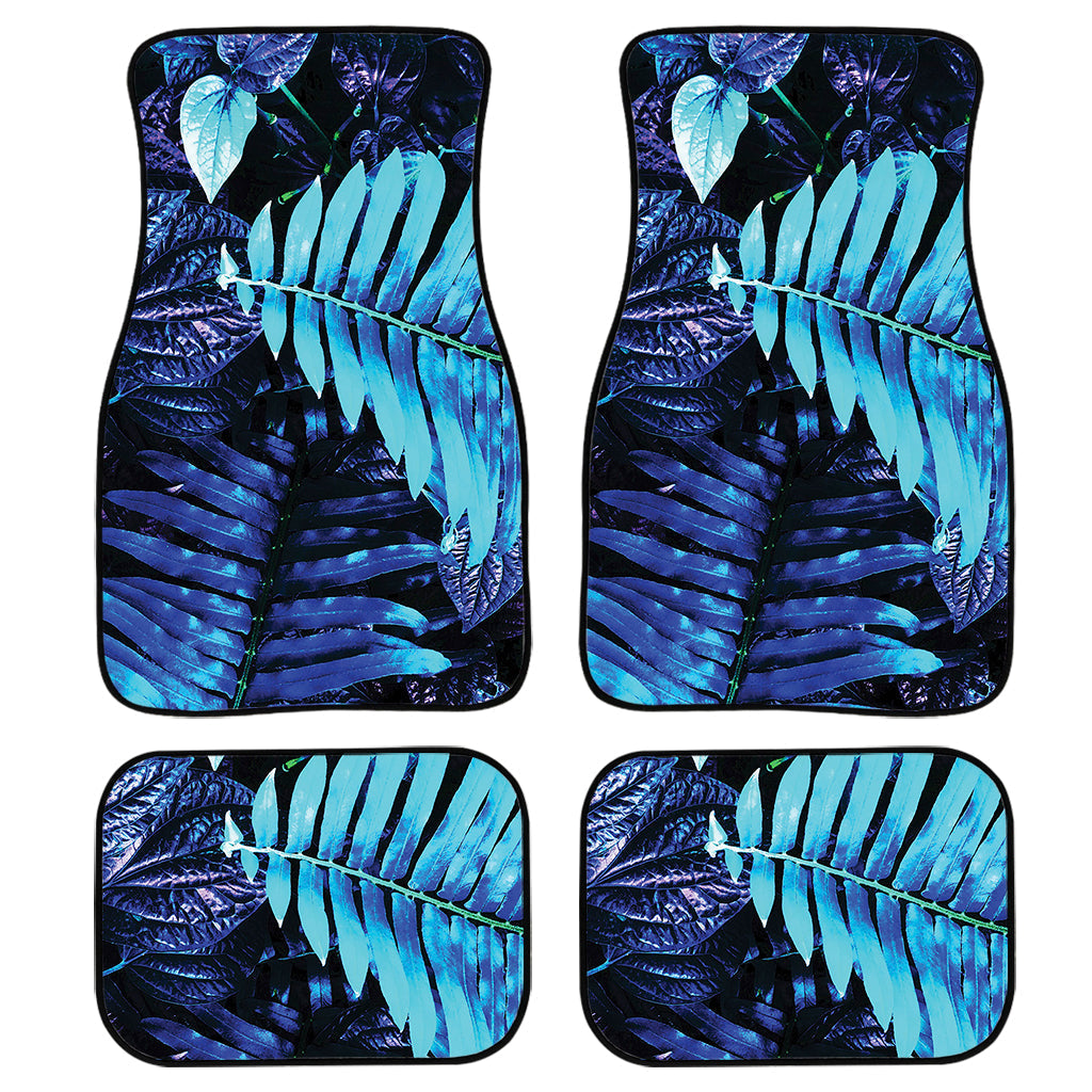 Blue Tropical Leaves Print Front And Back Car Floor Mats, Front Car Mat