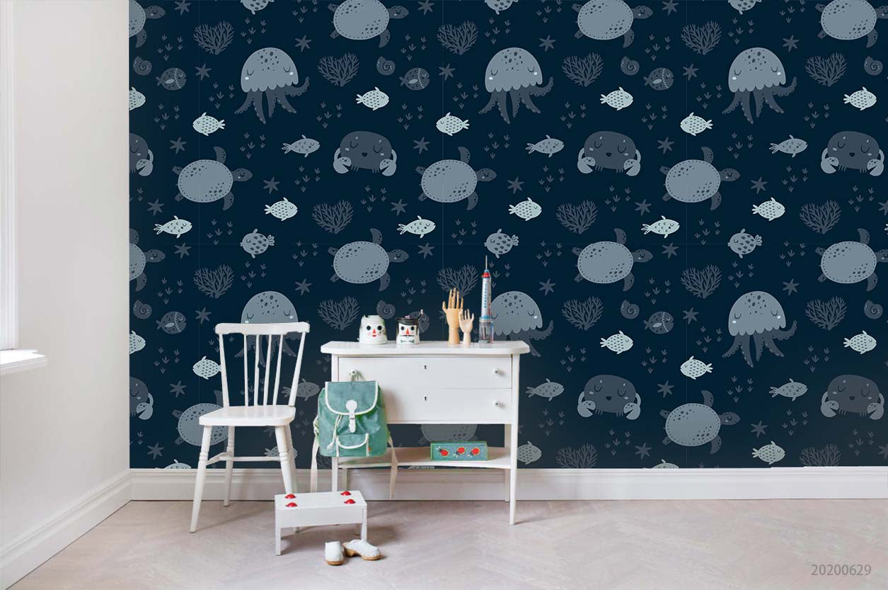 3D Cartoon Marine Animals Wall Mural Wallpaper A432 Lqh