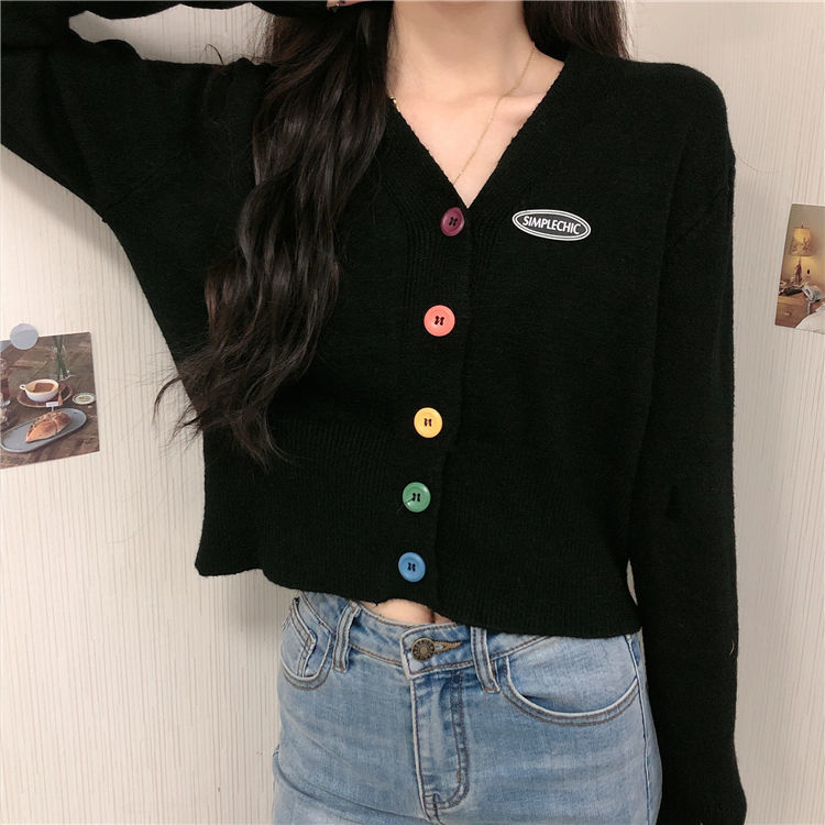 Woman Sweaters Cardigan Rainbow High Waist Long Sleeves Knitwear Women’s Early Cardigan Loose Outer V-neck Top Sweater Coat alx