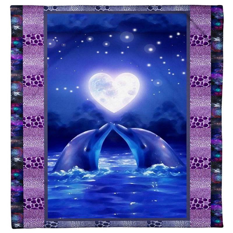 Dolphin Couple In The Night Special Custom Design For Lovers Fleece Blanket