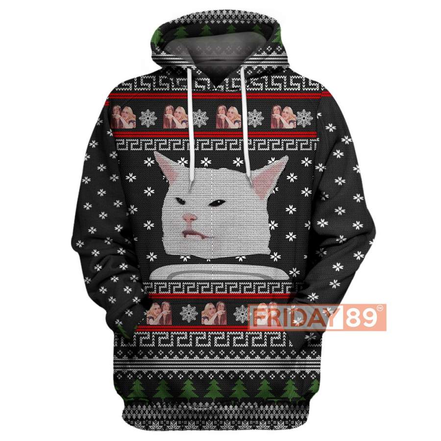 Cat Meme Woman Yelling Christmas Pattern Hoodie