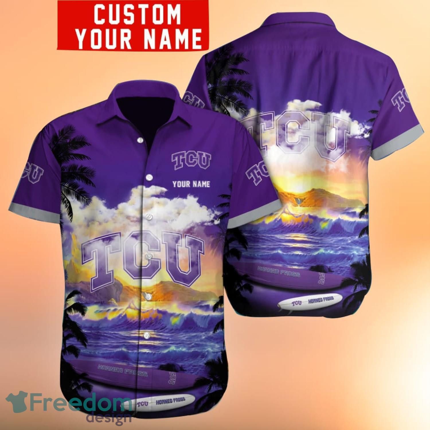 NCCA Tcu Horned Frogs Custom Name Sunset Hawaiian Shirt