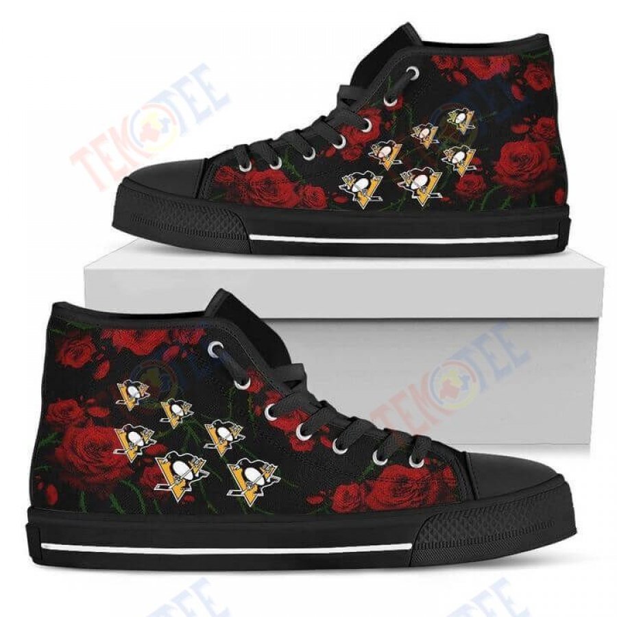 Mens Womens Lovely Rose Thorn Incredible Pittsburgh Penguins High Top Shoes TMT654