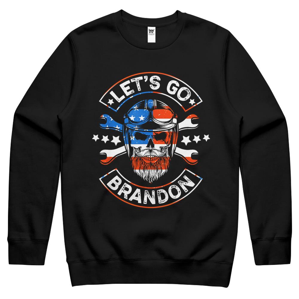 Let’S Go Brandon American Biker Usa Flag Crewneck Sweatshirt