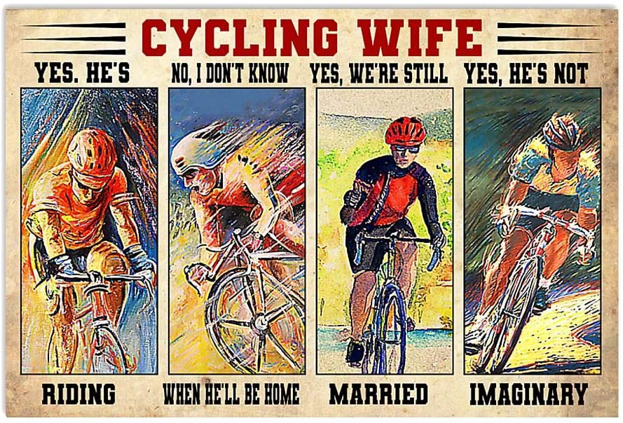 Vintage Cycling Wife Riding Married Imaginary Poster Art Print      Home Decor Gift For Men Women Family Friend On Birthday Xmas