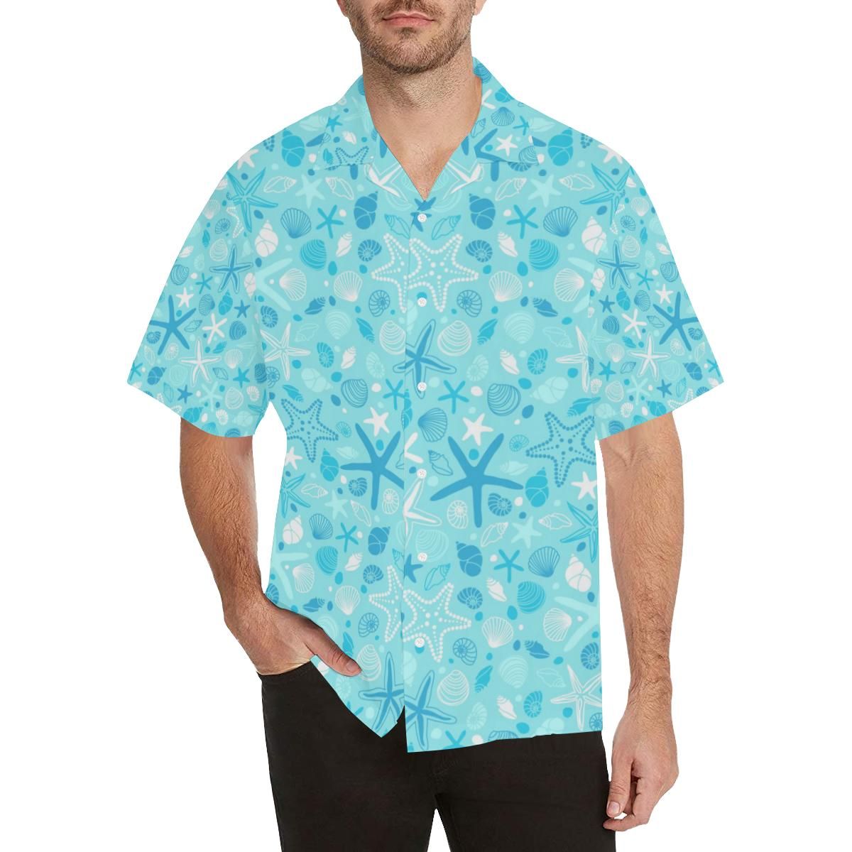 Starfish Shell Blue Theme Pattern All Over Print Hawaii Shirt Ha51817