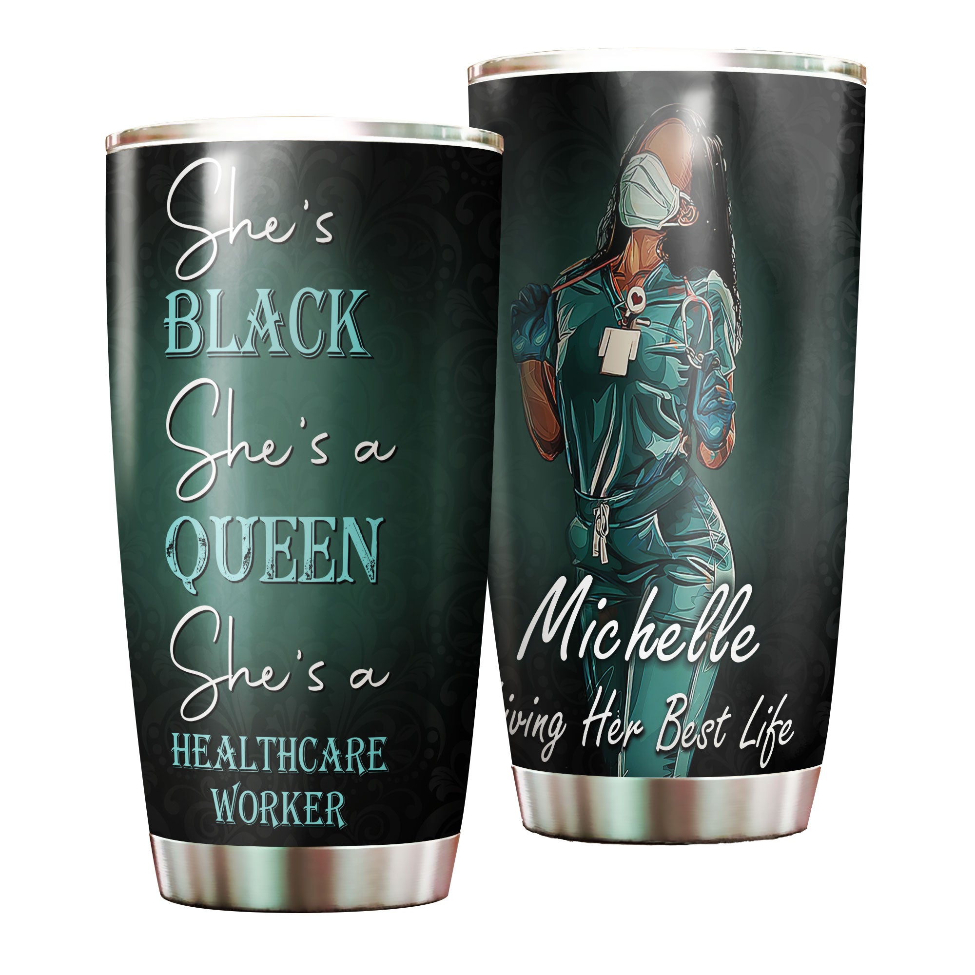 Personalized Black Nurse Stainless Steel Tumbler – Double-Walled Insulation Vacumm Flask – Gift For Black Queen, International Women’S Day, Nurse’S Day