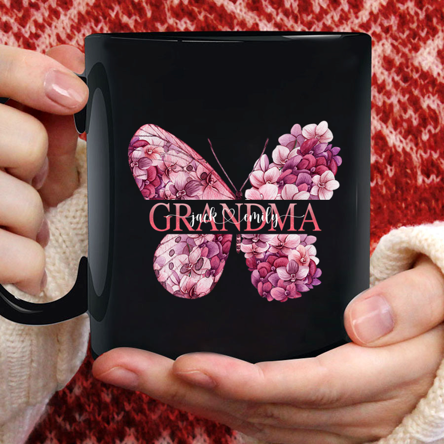 Grandma Butterfly Flower Mother’S Day Custom Kids Name Mug