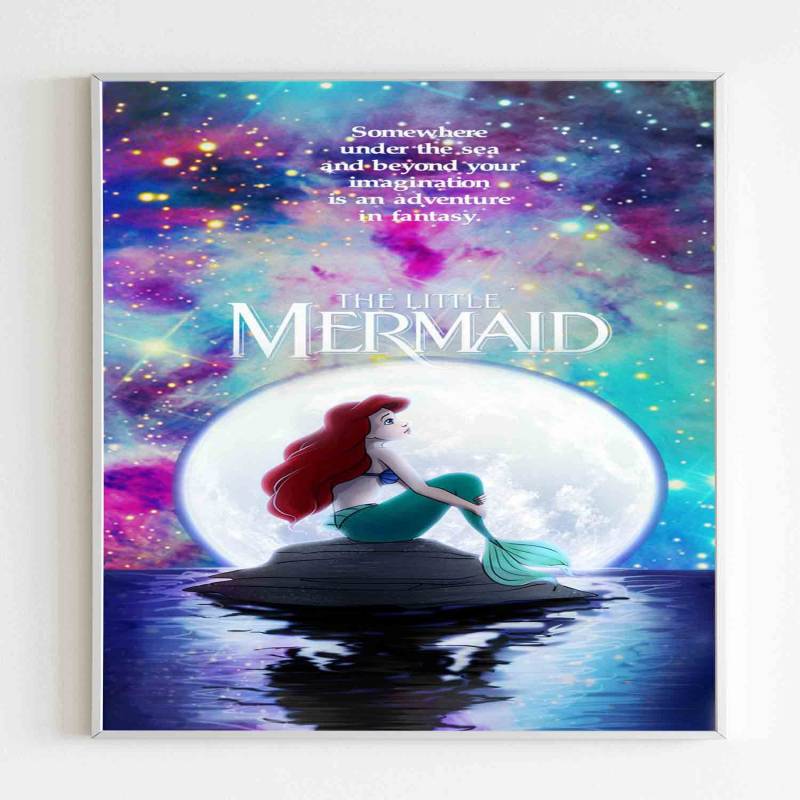 Ariel Little Mermaid Locking In Moon In Glaxy Poster