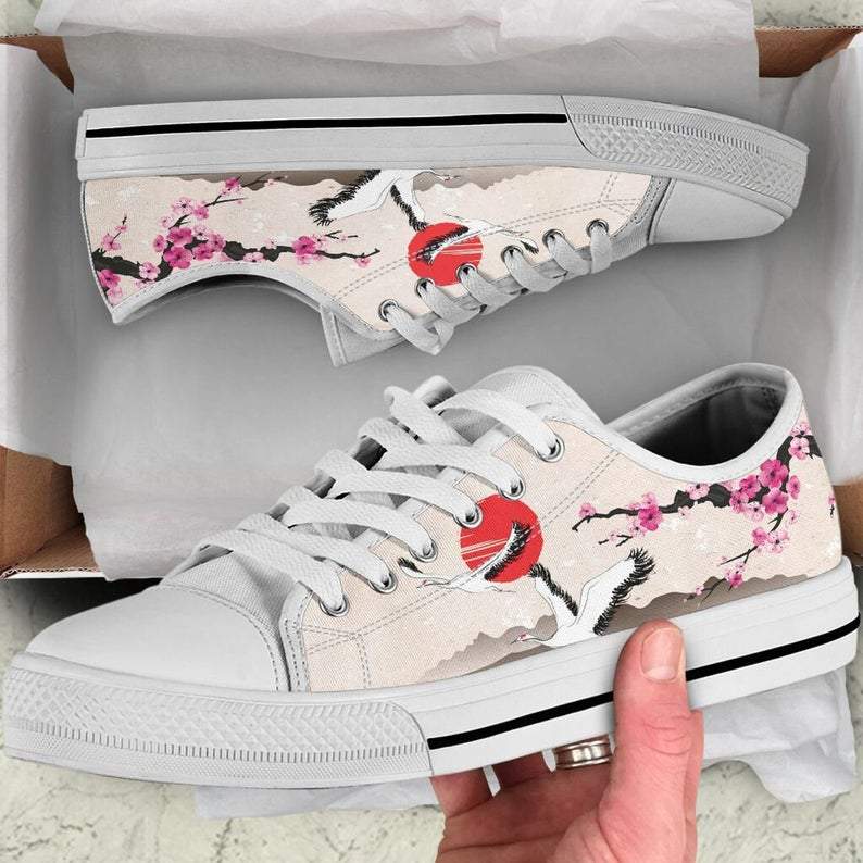 Japanese Sakura Cherry Blossom Bird Low Top Shoes 40 Sneakers For Adults, Floral Shoes, Low Top Shoes, Converse Style, Flower Shoes