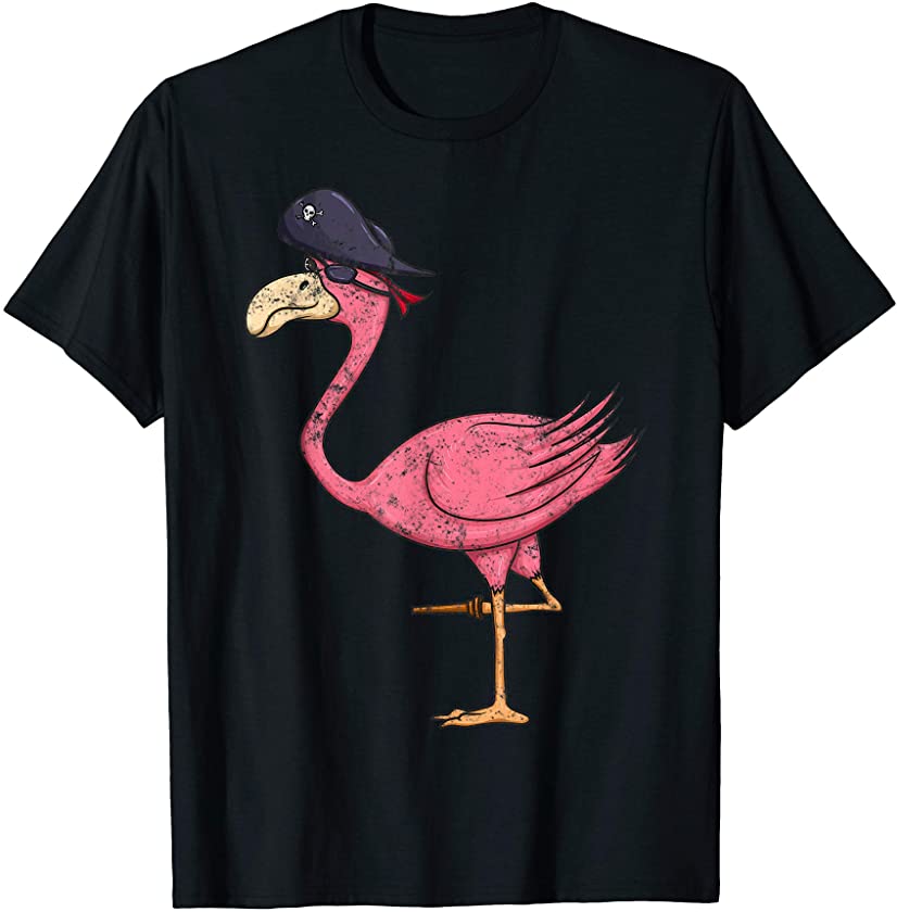 Vintage Pirate Pink Flamingo With Eyepatch Halloween Costume T-Shirt