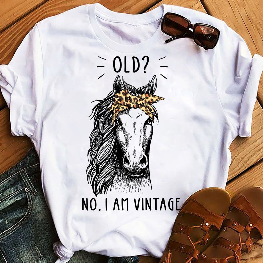 Old? No I’m Vintage Funny Cute Leopard Horse Lover Graphic Unisex T Shirt, Sweatshirt, Hoodie Size S – 5XL