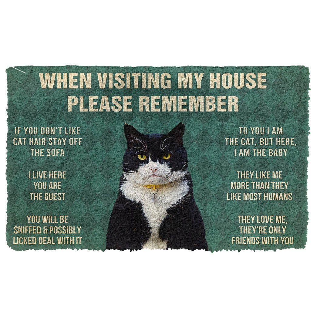 Gearhumans  GearHuman 3D Please Remember Tuxedo Cat House Rules Doormat