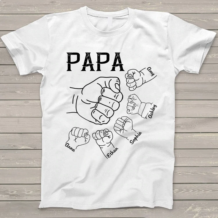 Personalized T-Shirt For Grandpa Papa Fist Bumps Vintage Style Custom Grandkids Name Father’S Day Shirt