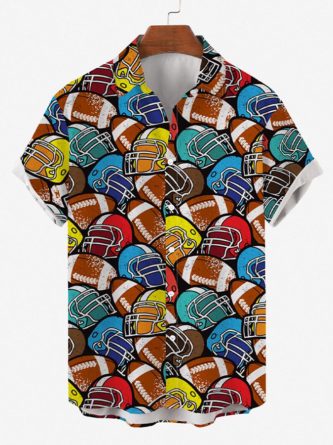 Mens American Football Print Casual Breathable Pocket Hawaii Shirts Ha55229