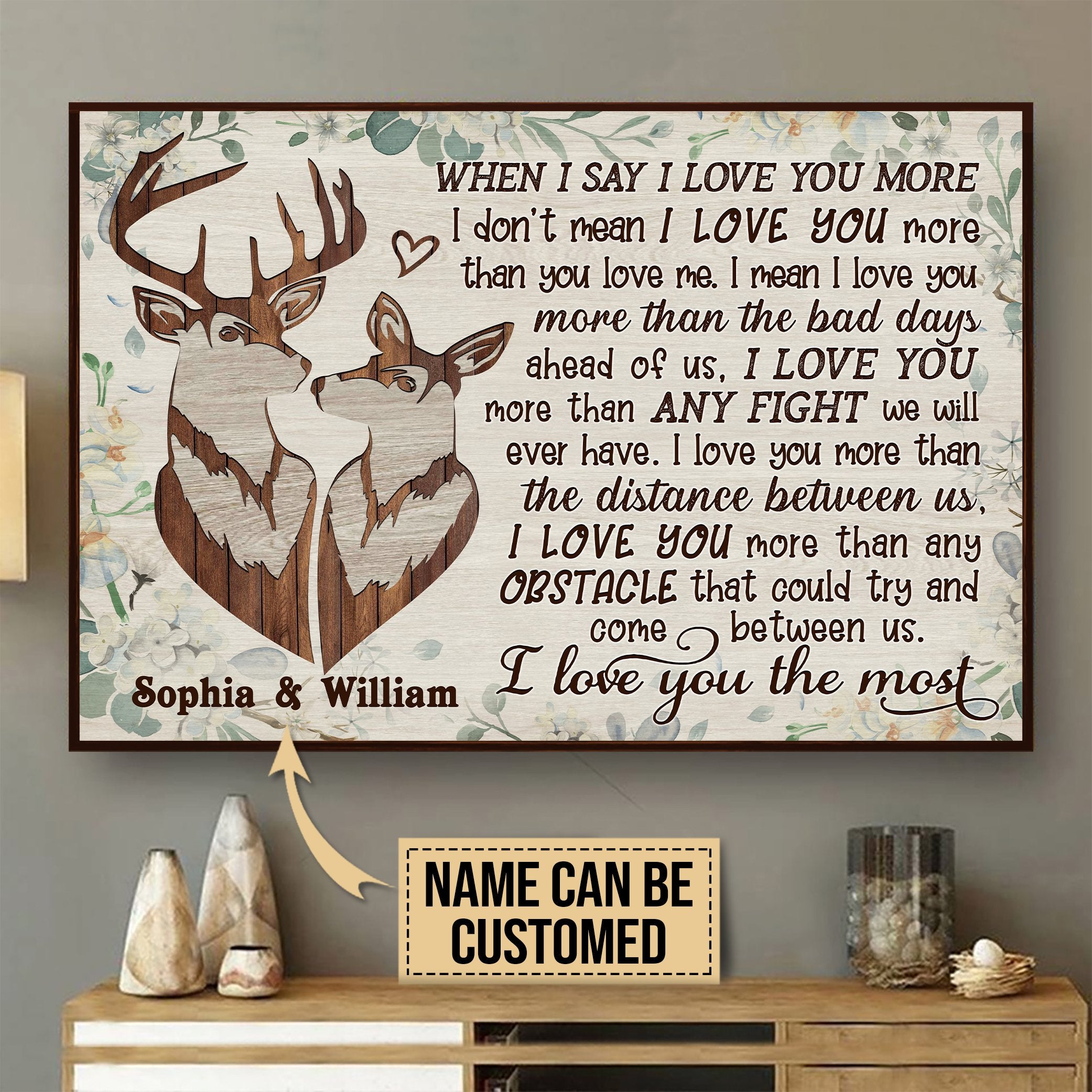 Aeticon Gifts Personalized Deer I Love You The Most Canvas Mom Dad Gift Home Decor