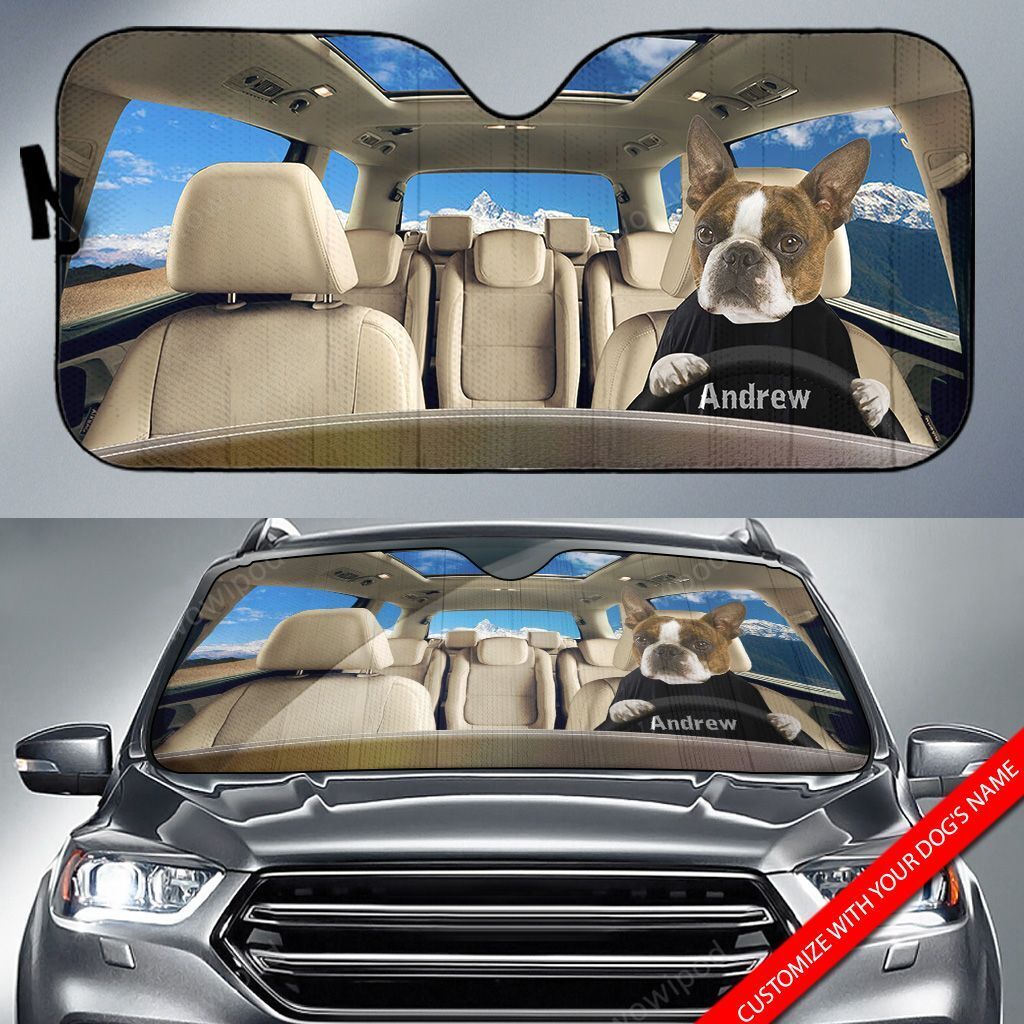 Boston Terrier Custom Name Car Sun Shade 09