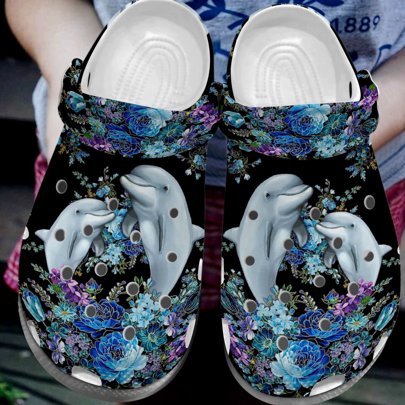 Dolphin Personalized Clog, Custom Name, Text, Color, Number Fashion Style For Women, Men, Kid, Print 3D Flower Dolphins