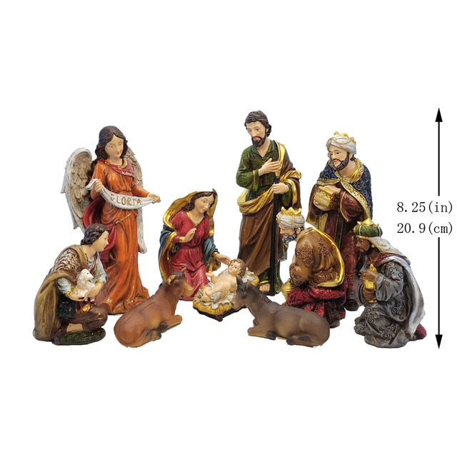 Zayton Statue Nativity Scene Set Baby Jesus Manger Christmas Crib Figurines Miniatures Ornament Church Xmas Gift Home Decoration