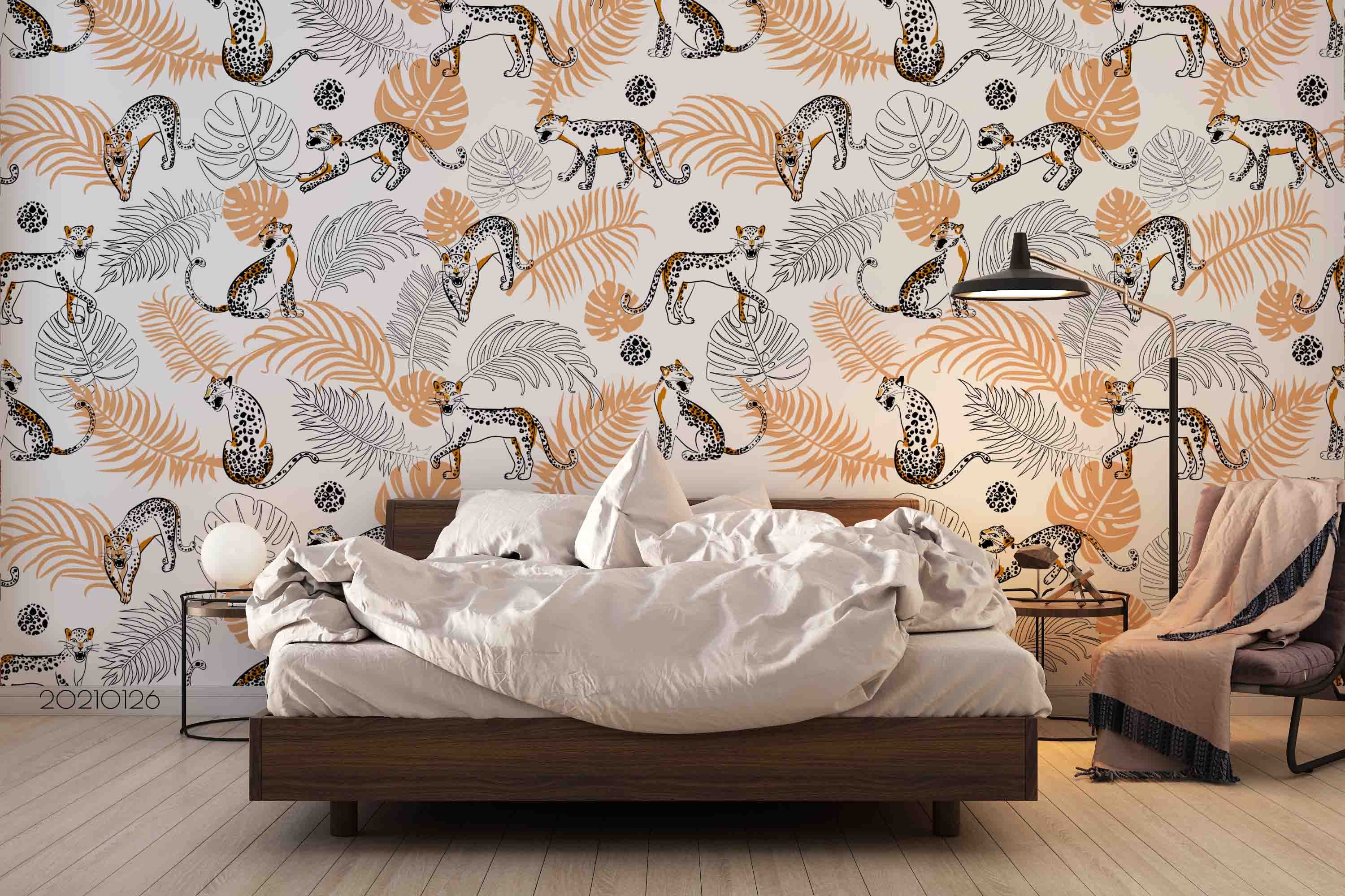 3D Tropical Leaf Animal Leopard Wall Mural Wallpaper Lqh 26