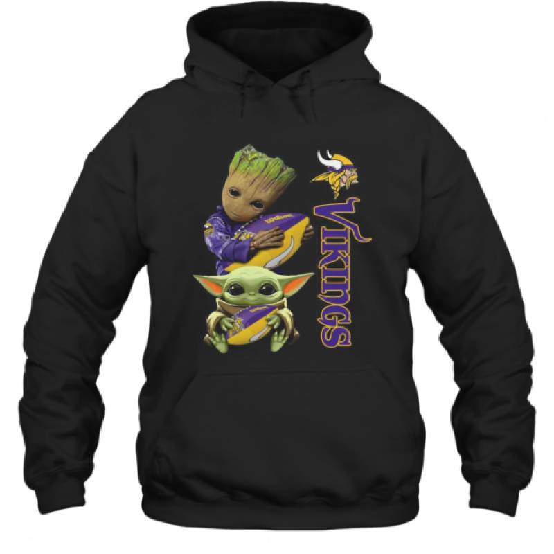 Baby Groot And Yoda Hug Minnesota Vikings Hoodie