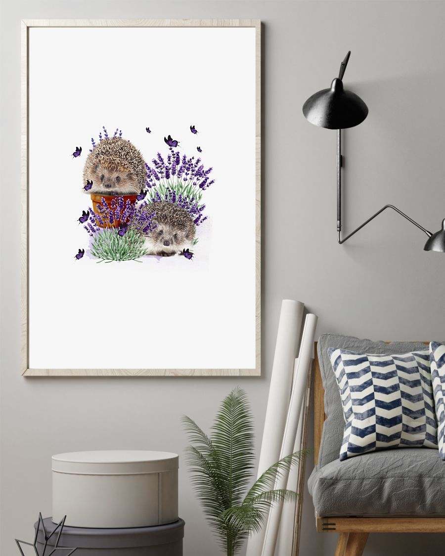 Hedgehog with lavender flower poster