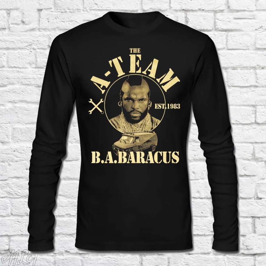 The A-Team B.A. Mens Long Sleeve T Shirt Round Neck Cotton Tops Clothes,Fun Tv Serie Movie Film Mr.T. Hannibal Murdock Face