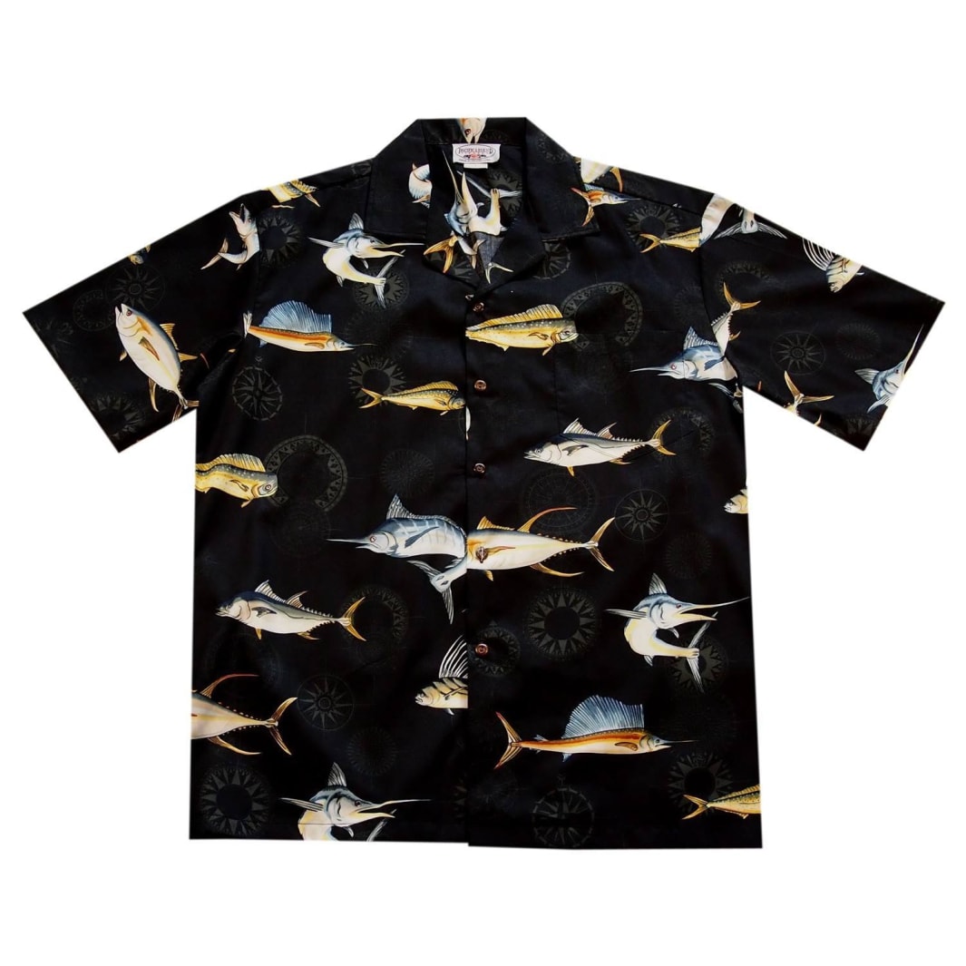 Amazing Fishing Black Hawaii Cotton Shirt Ha73963