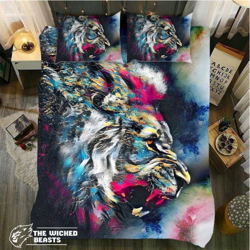 Abstract Artistic Colorful Lion 3D Customize Bedding Set Duvet Cover Set Bedroom Set Bedlinen