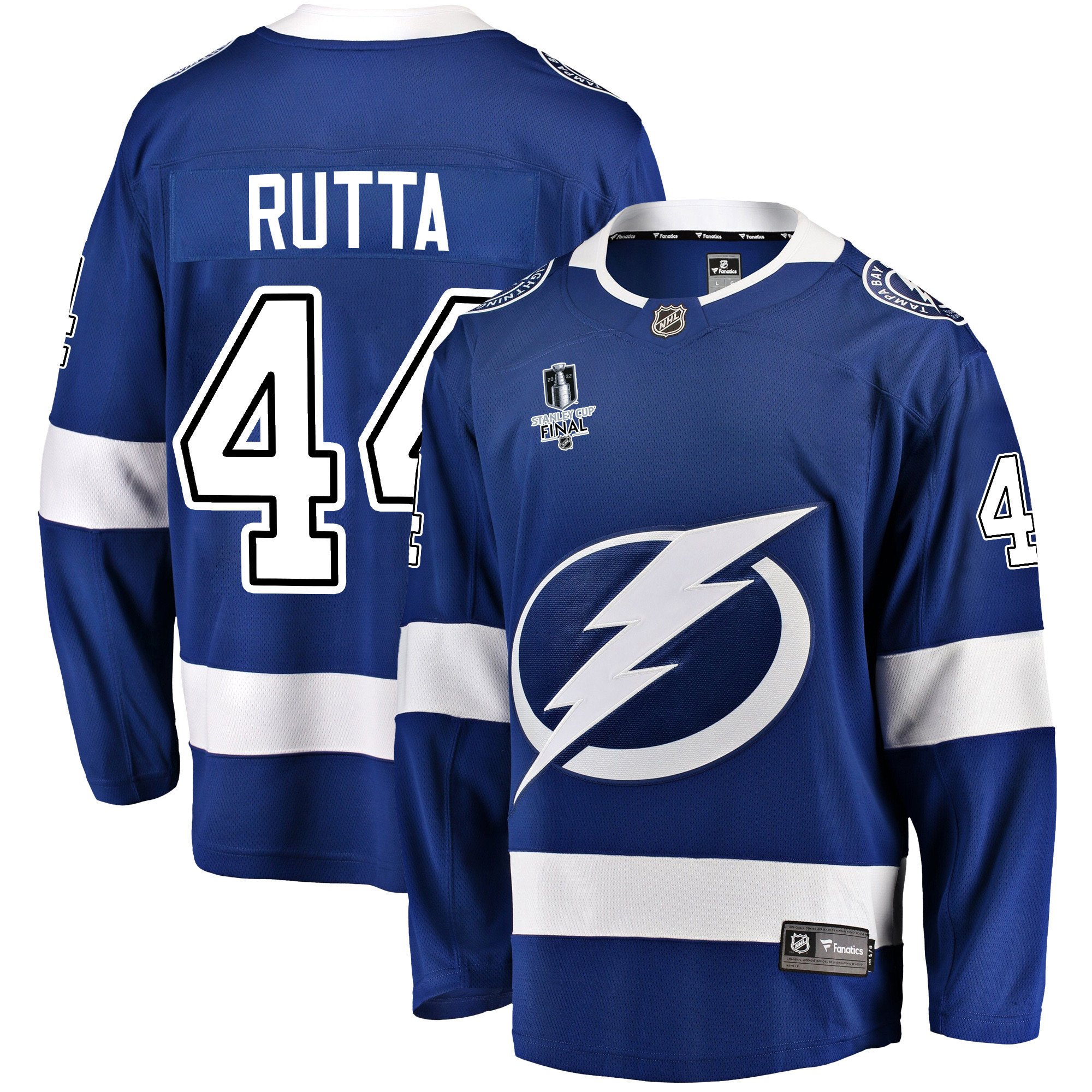 Tampa Bay Lightning Jan Rutta 44 Home 2022 Stanley Cup Final Breakaway Men Jersey – Blue