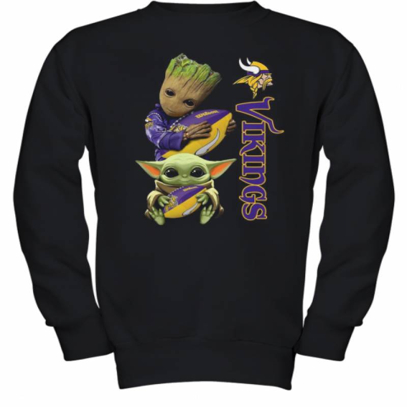 Baby Groot And Yoda Hug Minnesota Vikings Youth Sweatshirt