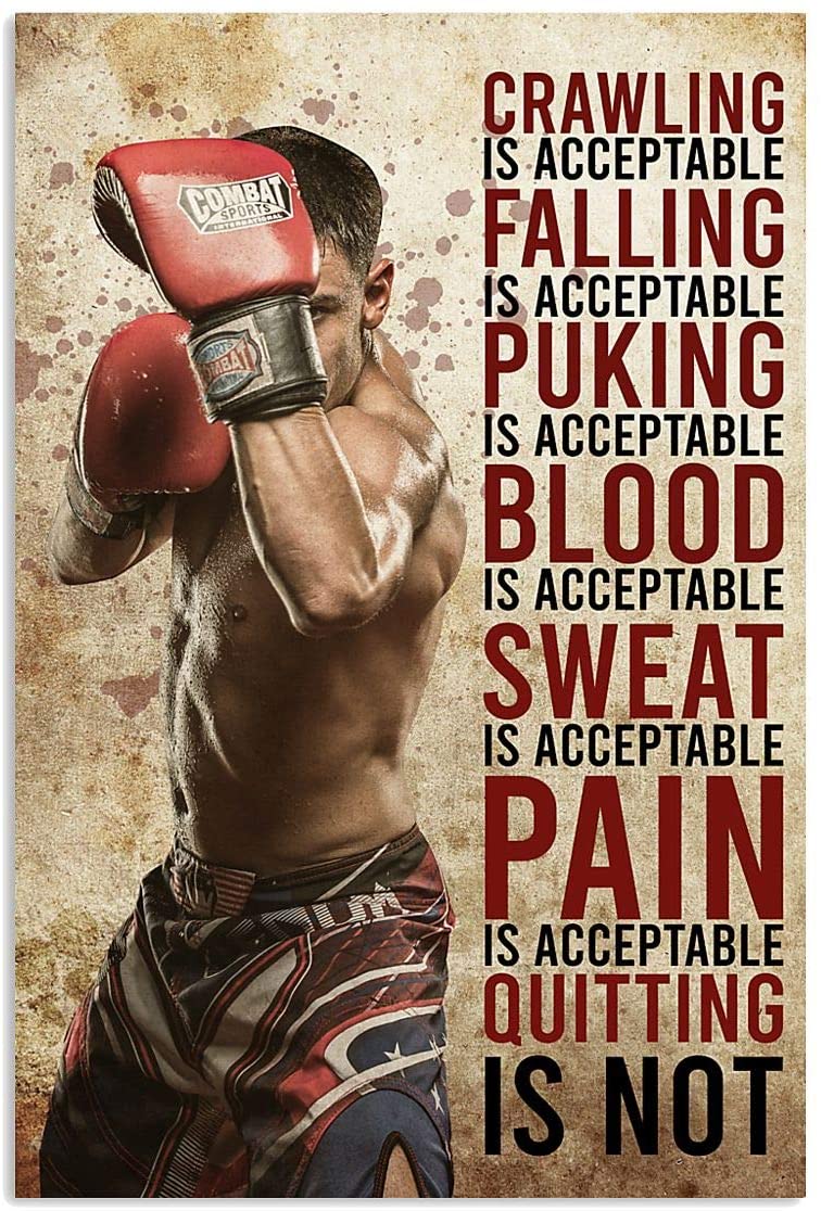 Vintage Man Boxing – Pain Sweat Blood Is Acceptable Quitting Is Not Poster Art Print      Home Decor Gift For Men Women Family Friend On Birthday Xmas