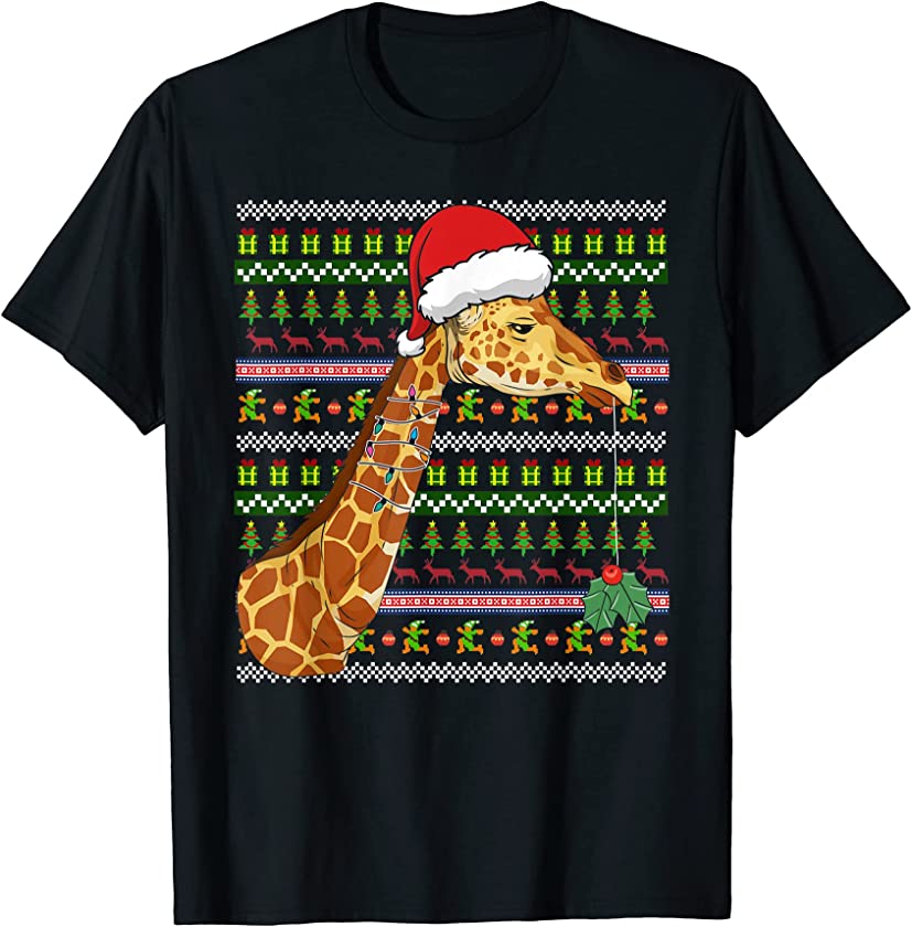 Zoo Animal Lover Ugly Christmas Merry Xmas Africa Giraffe T-Shirt